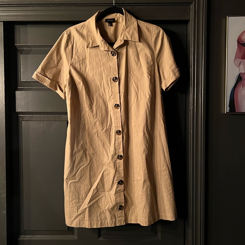Tan Button-Down Shirt Dress